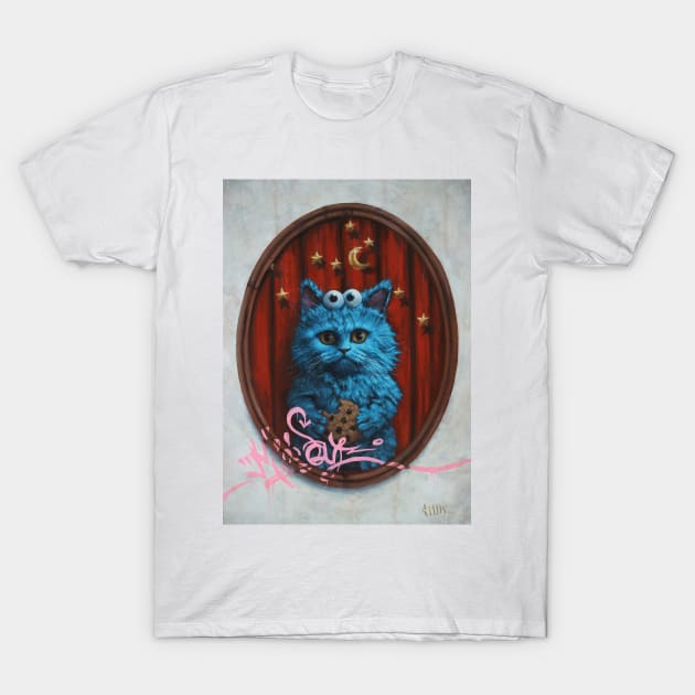 Cookie Monster Kitty. Blue Cat Googly Eyes Adorable Soul. Cat Monster. My Soul. moon and stars T-Shirt by Tiger Picasso